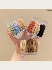 50个/罐 时尚高弹细发圈，简约基础款发圈，细罗纹发圈，小巧精致发饰，礼品，马尾辫发圈，发绳，橡皮筋，发绳头饰 - 彩色 - 查看 28