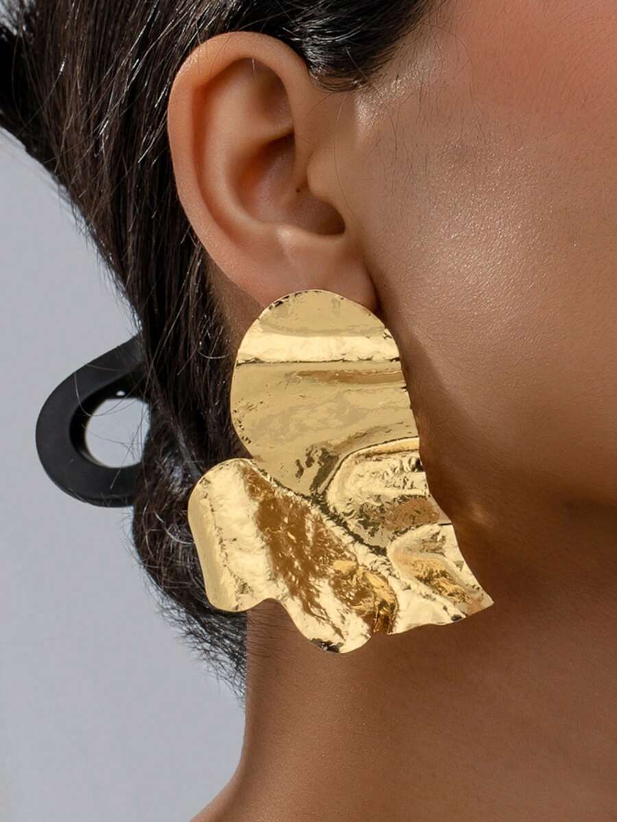 1 对几何时尚铁质耳钉，休闲简约百搭配饰 - 金黃色 - 查看 1