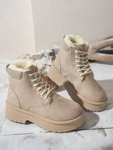 Damskie, jesienno-zimowe, sznurowane, krótkie botki z płaskim dnem i okrągłym noskiem w kolorze moreli, z kolekcji 2025, modne, wysokiej jakości, lekkie, antypoślizgowe buty sportowe do pracy na świeżym powietrzu, damskie, miękkie, wygodne i ciepłe, śniegowce, buty dla studentek na Halloween, sportowe, rekreacyjne i uniwersalne, smukłe buty motocyklowe