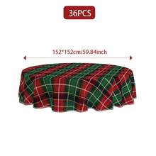 1/36 件圣诞红绿格子图案装饰数码印花桌布 - 矩形和圆形涤纶可洗桌布，适用于室内餐厅装饰、家庭聚会、礼物、节日派对、客厅、厨房、酒店宴会 - 格紋-紅綠 - 查看 12