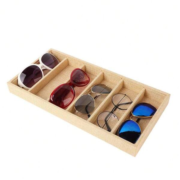 1pc 6Grids Sunglasses Display Box Jewelery Display Packaging Props Jewellery Organizer Tray Fashion Cases Packaging Case,Sunglasses Storage Box Organizer, Glasses Display Case Stand Holder, Household Storage Organizer For Vanity, Bedroom, Office, Desk