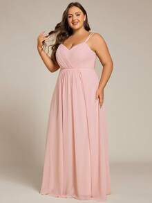 EVERPRETTY Plus Size Backless V-Neck Chiffon Bridesmaid Dress Spring Wedding Party - Baby Pink - View 4