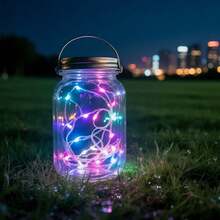 Solar Mason Jar Lid String Lights, 3/6/9/12/30Pack 20 Led 6.6FT String Fairy Star Firefly Jar Lids Lights With Hangers Included (Jars Not Included), For Mason Jar Patio Garden Wedding Lantern - Colored Light - View 4
