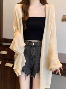 1 件加大码轻便休闲薄款防晒夹克，宽松长袖罩衫外套 - 彩色 - 查看 7