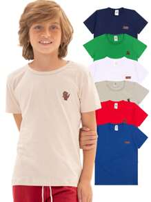 Kit 4 Camiseta Juvenil Menino Básica Infantil 100% Algodão Tamanho 1 a 16