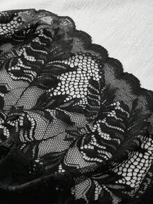3件組大尺碼女款內褲，舒適性感，純色蕾絲飾邊彈性內褲 - 黑色 - 查看 4