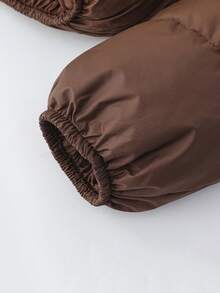 Abrigo corto de algodón con cremallera de metal y cuello alto para mujer, abrigo corto de algodón cálido, adecuado para el invierno. - Café integral - Ver 5