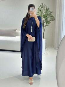 1pc Matte Satin Soft Loose Comfortable Stylish Versatile Abaya, Suitable For Muslim Women's Daily Wear