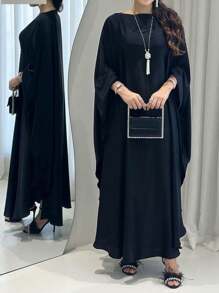 1pc Matte Satin Soft Loose Comfortable Stylish Versatile Abaya, Suitable For Muslim Women's Daily Wear