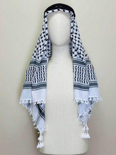 1pc Designer Black & White Geometric Pattern Casual Scarf, Lockstitch Edging, Suitable For All Seasons