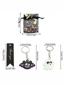 30pcs Halloween Keychain Pendant Gift Pack, Cute Bat & Ghost Keychain Decor, Comes With Organza Bag And Thank You Card, Suitable For Halloween Gifts, Halloween Party Decorations, Halloween Gifts - Multicolor - View 5