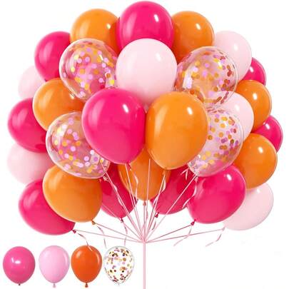 35pcs/50pcs Orange, Pink, Fuchsia Sequin Paper Confetti Balloons, 10inch/12inch Latex Balloons, Suitable For Children And Adults Birthday, Carnival Theme Party, Wedding, Baby Shower, Gender Reveal Party, Bachelor Party, Celebration, Graduation, Anniversary, Independence Day Party