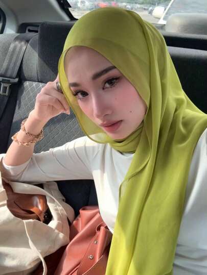 1pc Women's Solid Color Chiffon Beach Scarf, Muslim Headscarf, Arabic Casual Long Scarf, Suitable For Daily Use For Dress