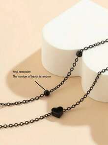 1pc Gothic Style Black Heart Chain Anklet, Suitable For Daily Wear And Festive Occasions - Black Double Heart Anklet - View 4