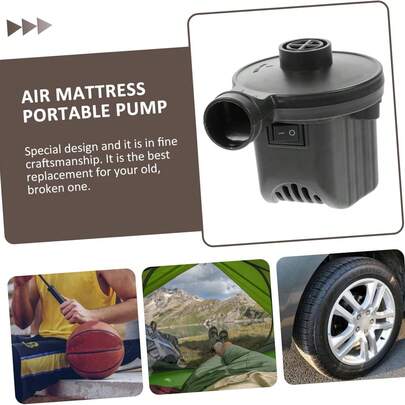 Kitchen mommy Portable Electric Air Pump, Quick Inflation & Deflation For Air Mattress, Raft, Buoy, Black ABS Plastic Compact Size