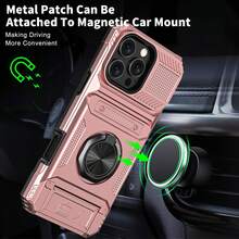 Ốp lưng điện thoại cứng cáp, chống sốc, màu hồng, có chân đế kim loại và khe đựng thẻ, tương thích với Apple 17, 16, 15, 14, 13 Pro Max, Galaxy S25, S24, S23 Ultra Plus FE, A14, A15, A16, A17, A25, A35, A55, A26, A36, A56 và các dòng khác, phiên bản quốc tế, không phải phiên bản nội địa. - Hoa hồng vàng - Xem 5