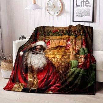 Black Santa Claus Blanket, African American Blanket, Winter Christmas Holiday Merry Christmas Blanket, Comfortable Warm Lightweight Soft Plush Flannel Sofa Blanket, Suitable For Bed, Sofa, Camping And Travel, Durable And Comfortable Decorative Shawl And BlanketCozy Soft Flannel Blanket & Suitable For Birthday Anniversaries, Valentine's Day, Thanksgiving, Christmas, Halloween, Wedding, New Year Gifts Provide Personalized Ideal Gifts For Her, Him, Family Members, Boyfriends, Girlfriends, Fathers, Family Members, Mothers, Lovers, Daughters, Sons, Grandfathers, Grandmothers, Friends, Classmates And Pets. Sofa, Bed, Car, Bedroom, Living Room, Office, Outdoor Camping, Beach, Wall Decoration, Bedroom Decor, Halloween Blanket, Fall Decor, Fall Decorations For Home, Christmas Party Theme Blanket, Christmas Decor, Office Decoration