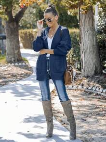 MEROKEETY Women's 2025 Open Front Chunky Cardigans Lantern Long Sleeve Oversized Knit Outwear With Pocket