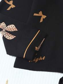 2 piezas/Set Pijama de mujer con estampado de mariposa para otoño/invierno, top de manga larga con botones y cuello de solapa y pantalones largos, ropa de dormir casual - Negro - Ver 5