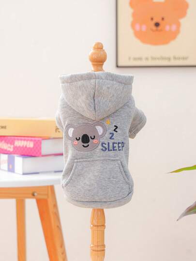 1 件宠物服装，适合小型犬的可爱狗/猫服装，温暖舒适的秋冬连帽衫 - 灰色考拉