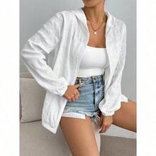 Summer Lightweight Texture Long Sleeve Hooded Jacket In Solid Color Back To School Outfits Fall Clothes Teacher Clothes Hooded White Jacket Long Sleeve Jacket Going Out Jacket - 白色 - 查看 4