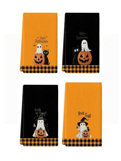 2pcs/4pcs/12pcs Halloween Ghost Pattern Kitchen Towels, Halloween Spider Web & Bat Pattern Bathroom Towels, Halloween Outdoor Party Towels, Halloween Home Decor, Modern Style, Quick Drying, Super Soft Microfiber Material, Rectangular, 15.75IN*23.62IN/40*60CM Digital Printing Pattern, Suitable For Outdoor Party Decoration, Halloween Holiday Gifts