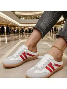 女士休闲运动鞋，新款春季复古系带训练鞋，拼色一脚蹬运动鞋 - 紅色 - 查看 8