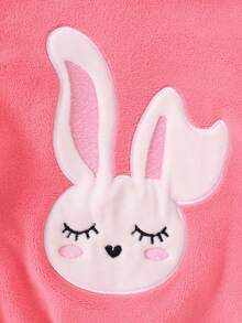 2pcs Baby Girls Cute Rabbit Embroidery Reversible Fleece Crew Neck Long Sleeve Top And Embroidered Detail Pants Children Winter Matching Set, Soft Plush Fabric Suitable For Outdoor