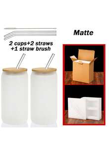 2pcs,16OZ Frosted/Clear Glass Cup Tumblers With Bamboo Lid Sublimate Tumbler Blanks DIY For Iced Coffee Cups
