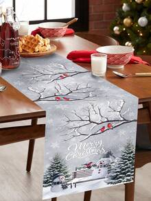 1 pieza Camino de mesa navideño, mantel de poliéster con estilo de muñeco de nieve y copos de nieve para decoración navideña del hogar, centro de mesa, decoración de fiesta de Navidad, suministros de cocina navideños, regalos de Navidad, decoración de Año Nuevo 2026