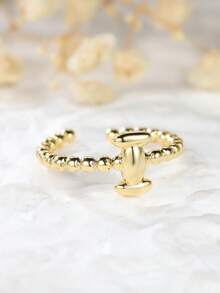Tsnamer 1 pièce Bague vintage avec initiale en forme de cœur de A à Z, bague empilable minimaliste avec lettre gravée, cadeau pour elle, bijoux, cadeau pour femmes au quotidien - Bague à perles - Voir 31