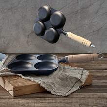 Non Stick Frying Pan, 4-Hole Medium-Sized Frying Pan, Induction Cooker, Healthy Cooking Pan With Wooden Handle, Frying Pan, Egg Frying Pan, 4-Cup Pancake Pan, Suitable For Breakfast, Suitable For Gas Stoves And Induction Cookers, Easy To Clean Non Stick Pan, Family Dinner Supplies, Party Supplies - Black - View 11