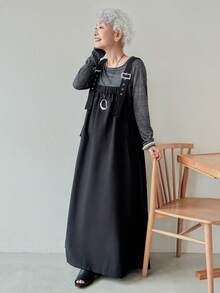 FRIFUL Women's Black Long Strap Dress, Spring Sundress