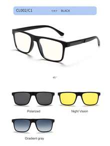 4 piezas Gafas de moda con clip magnético TR90, gafas de deporte y conducción de moda, gafas cuadradas retro unisex - Multicolor - Ver 2