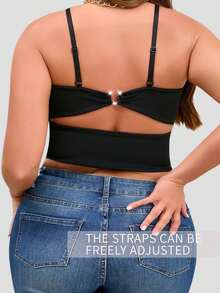 1pc Plus Size Camisole Tank Top, 2-In-1 With Built-In Cup Pad, Backless Sexy Layering Top, Versatile Sleeveless Blouse For Women, Suitable For All Seasons Sports - Black - View 2
