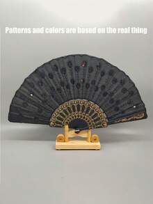 1PC绣花亮片扇孔雀尾亮片扇适用于舞台舞蹈配饰日常家居凉扇居家柜台摆件烫金刺绣礼品扇扇子绣花扇夏季必备凉扇旅行配饰
