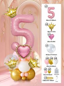 25pcs/Set Royal Princess Theme Luxury Party Decoration Balloon Set - Includes 32-Inch (Approx. 80cm) Deluxe Number Balloons (0-9 Silver/Pearl Pink/Purple/Gold), 18-Inch Clear Balloons, 10-Inch Romantic Heart Balloons (Red/Purple/Pink/Blue), And Exquisite Mini Balloons (Gold Crown/Silver Crown/Shell/Rose/Snowflake), Perfect For Frozen, Ice Palace Theme/Underwater Kingdom Theme/Magic Castle Theme/Rose Garden Theme And Other Royal Princess Style Celebrations, Baby Shower - Multicolor - View 17