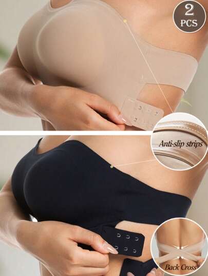 2pcs Women Seamless Criss-Cross Enhancing Sports Bra Sexy Side Closure Bra Strapless Bra Comfortable Wireless Seamless Bra Push Up Removable Pad Sleepwear Lingerie Suitable For Pairing With Camisole Skirts, Backless Skirts, Wedding Dresses, Etc