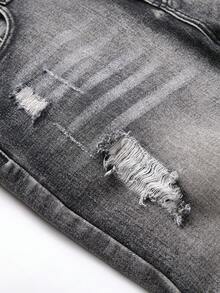 Teenage Boy Colorblock Distressed Casual Jeans - Grey - View 5