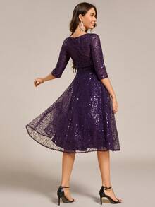 EVERPRETTY Elegant Sequin Dress, Suitable For Weddings, Parties, Galas, Graduation Ceremonies, Festivals, Mother Of The Bride Formal Occasions - Purple - View 4
