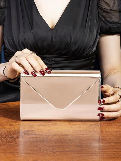 1pc Champagne Color Mirror Finish PU Women's Evening Bag, Smooth Mirror Surface Is The Perfect Fusion Of Elegance And Fashion, Can Be Handheld/Carried/Shoulder Bag/Crossbody, Suitable For Weddings/Parties/Galas/Formal Events