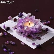 1pc Natural Crystal Raw Stone Candle Holder With Candle/ 1pc Candle Is Sold Separately- Diffuser Stone, Christmas Gift Gemstone, Ornaments, - Candlestick - View 10