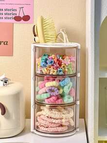 1 件儿童房旋转桌面收纳盒，2 层 3 隔层防尘发夹收纳盒 - 彩色 - 查看 5