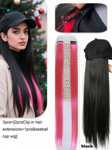 棒球帽配长直合成假发 - 24英寸内置假发帽，二合一防晒，适合女性，圣诞派对日常装扮皆宜 - 彩色 - 查看 8