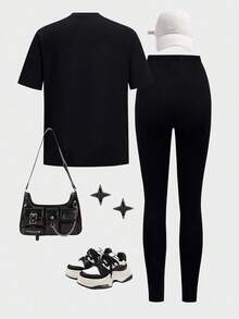 2pcs Girl Fashionable And Inspirational Style Butterfly Print Sportswear Set, Soft And Comfortable, Spring Autumn Daily School Wear - Black - View 3