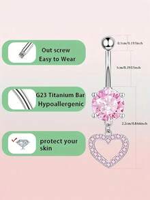 4pcs G23 Titanium Navel Rings Set, Cubic Zirconia Heart, Butterfly & Flower Shaped Navel Rings/Studs, Suitable For Women's Daily Wear - 4-piece Set - View 5