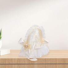 Flower Girl Baskets Western Lace Trim Wedding Basket With 3D Flowers  Bows For Party Prom Celebration - 乳白 - 查看 4