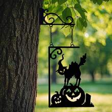 1pc Witch Silhouette Metal Wall Decor - Wrought Iron Halloween Decoration With Witch Hat And Cauldron, Garden Party Wall Hanging, Home And Garden Outdoor Wall Art, Garden Wall Decor | Halloween Decoration | Durable Metal Art, Halloween Decorations