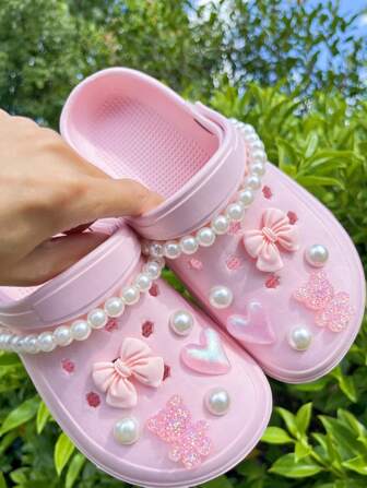 14pcs Shoe Accessories, Suitable For Hollow Sandals, Slippers, Garden Shoes, Beach Shoes, DIY Bowknot, Pink Bear, Heart Shape, Removable ABS Pearl Decorations, Ideal For Holiday And Birthday Gifts