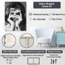 1pc Framed Canvas Poster, Female Portrait, Glass, Surrealism Style Wall Art Canvas Paintings, Ideal Gift For Bedroom Living Room Corridor, Wall Art, Room Decoration - 白色 - 查看 6